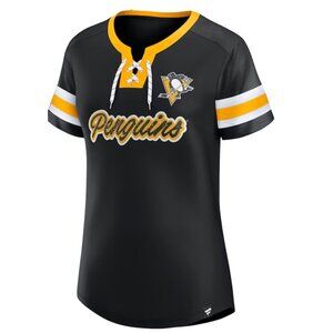 Pittsburgh Penguins Iconic Athena Lace-Up Hockey Jersey Shirt Fanatics Women's S